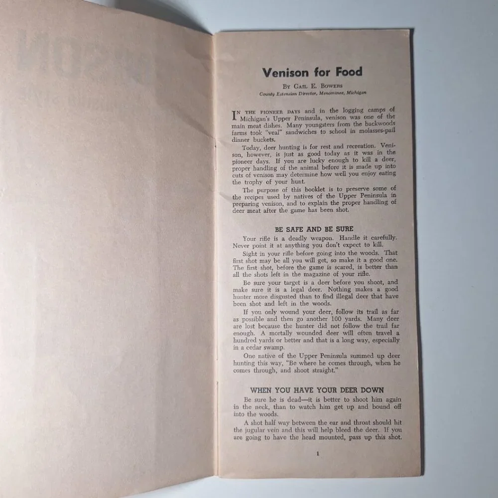 Venison Pamphlet Recipe Booklet Butcher Cook 1969 MSU Extension Michigan Pasties
